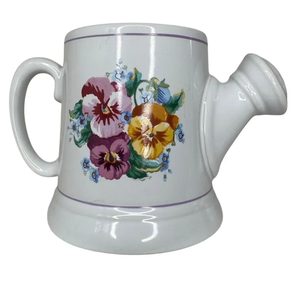 Hallmark Watering Can Mug Set Floral Garden Coffee Tea Cups Pair Vintage